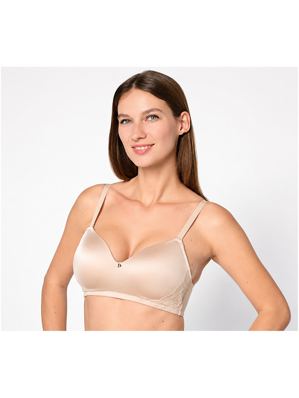 Breezies Natural Curves Lace Trim Wirefree T-Shirt Bra Sunbeige, 36 DDD